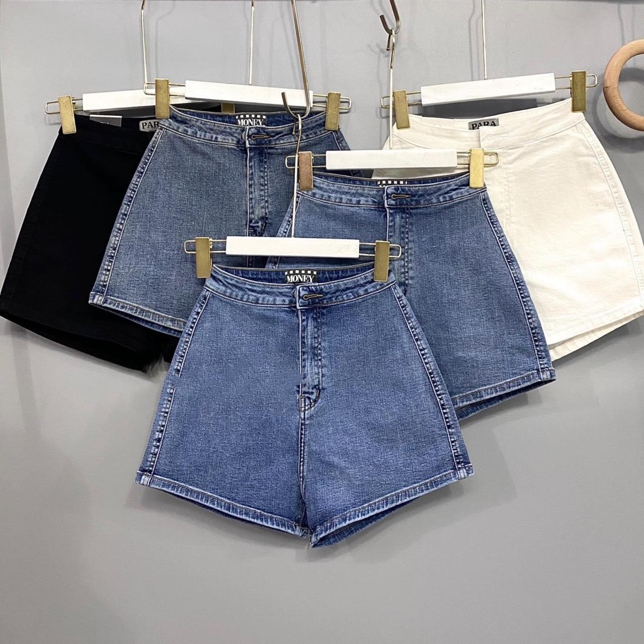 Quần short jean nữ co giãn lưng cao có túi