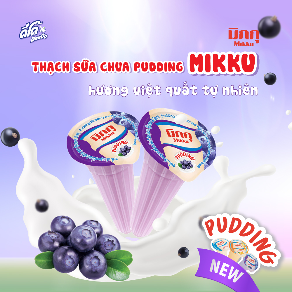 Thạch sữa chua pudding DeeDo Mikku Thái Lan (Thạch Pudding 3 vị sữa chua, sữa chua cam, sữa chua việt quất)