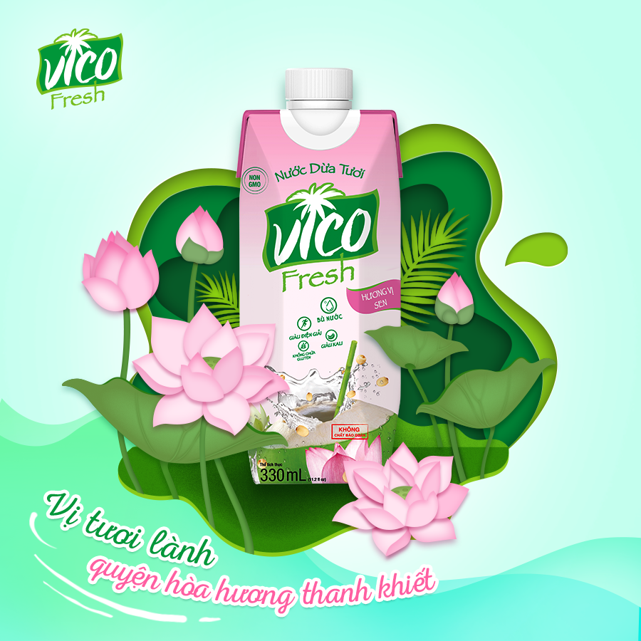 COMBO 2 HỘP NƯỚC DỪA VICO FRESH - VỊ SEN 330ML