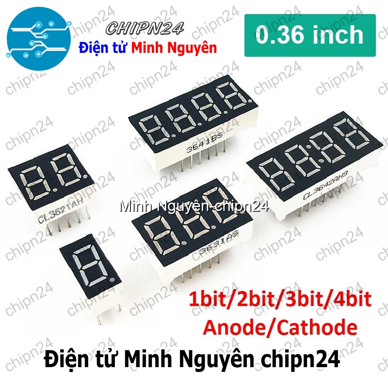 Led 7 Đoạn 0.36 inch Sáng Đỏ (1/2/3/4 Số Âm/Dương chung)- [Chọn Loại] - HHH.00199