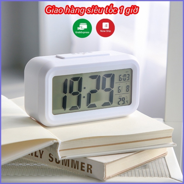 Đồng hồ để bàn báo thức điện tử mà hình LCD hiển thị cùng lúc giờ phút ngày tháng chuông báo đèn nền cảm biến C1019
