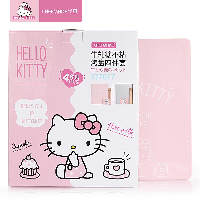 Chef Made Hello Kitty (Hello Kitty) Được Ủy Quyền Chính Hãng Kẹo Nougat Không Dính Khay Nướng Bộ Bốn Chiếc Cắt Bộ Tạo Khuôn Hình