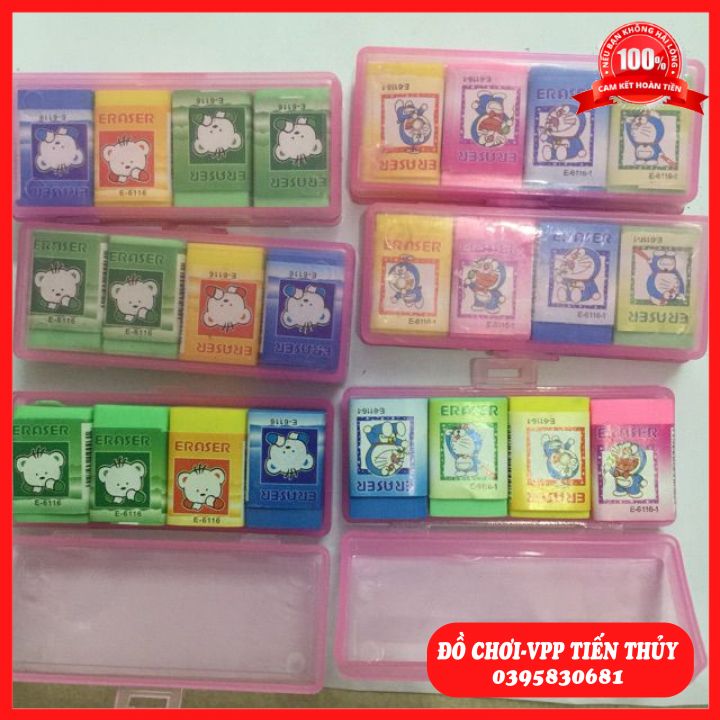 Tẩy hộp 4 viên màu sắc, mịn. không vụn