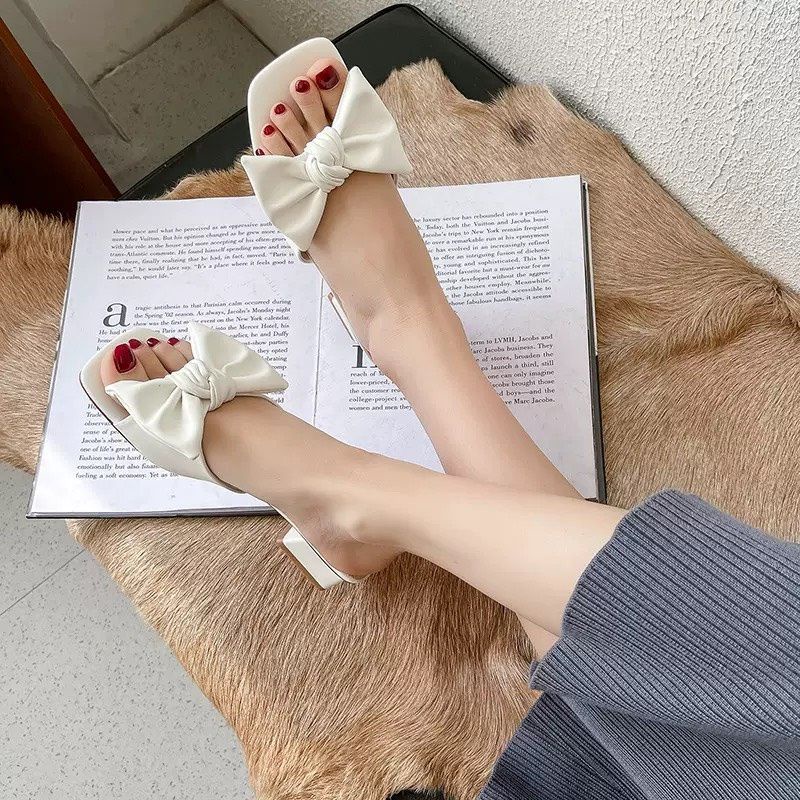 dép cao gót phối lơ đế 4cm da mềm êm chân mã 36