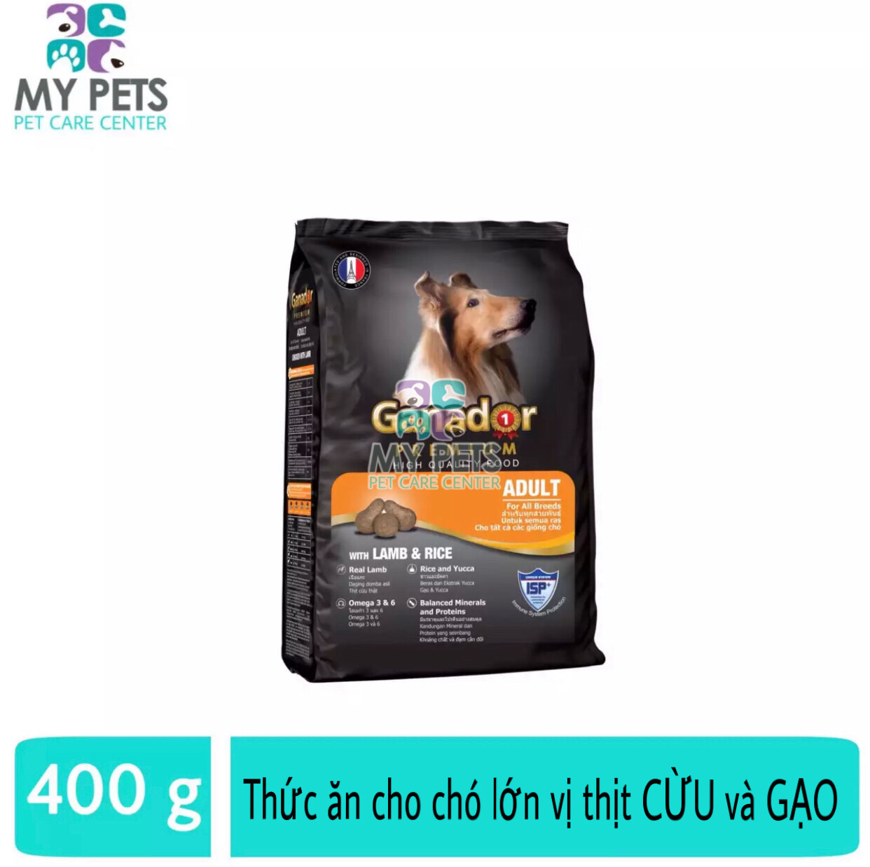 Thức ăn vị thịt Cừu và Gạo cho chó trưởng thành - Thức ăn Ganador Adult 400g