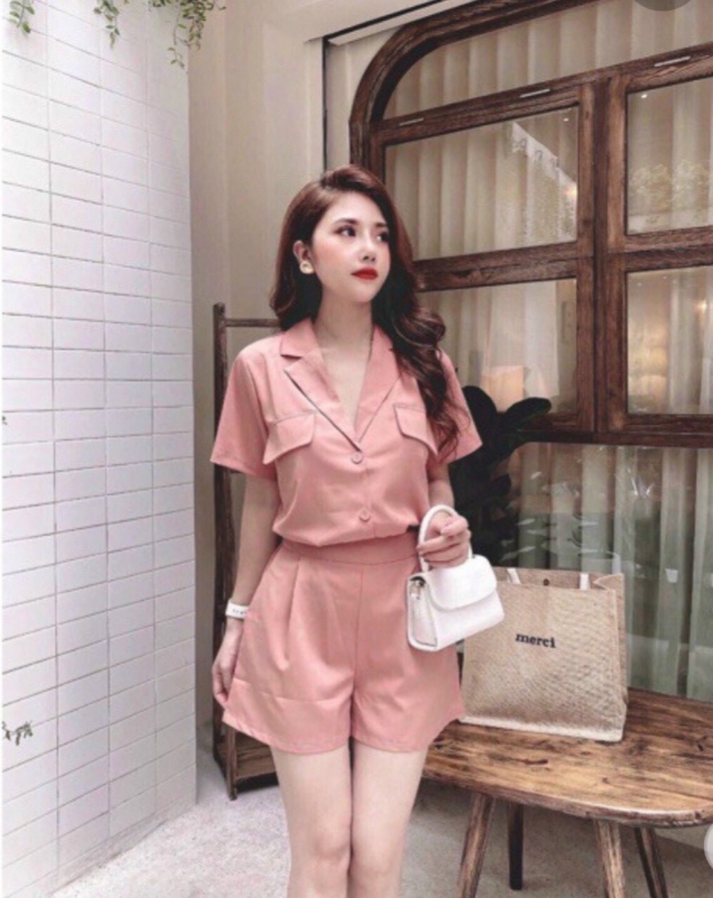 Set bộ vest ngắn du lịch năng độn đi chơi cà phê dạo phố siêu xinh cổ vest thời trang