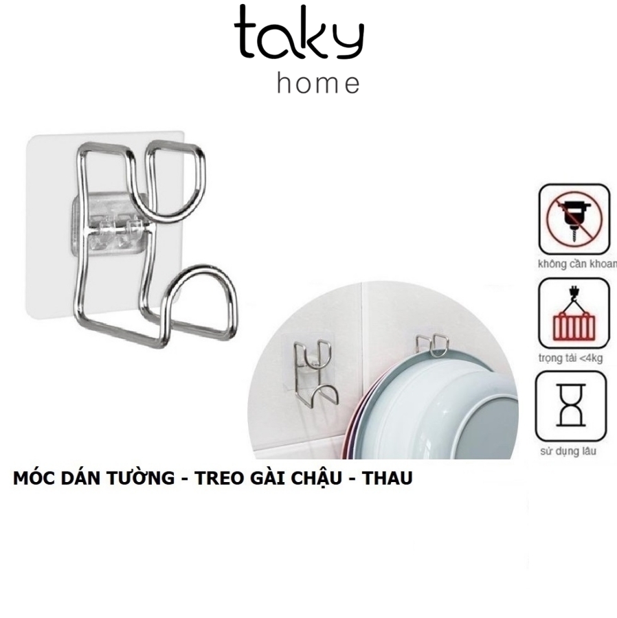 Móc inox dán tường treo chậu, treo thau, chậu giặt, móc treo đồ đa năng, móc treo đồ dán tường, móc inox dán tường, không khoan đục. takyhome 2013