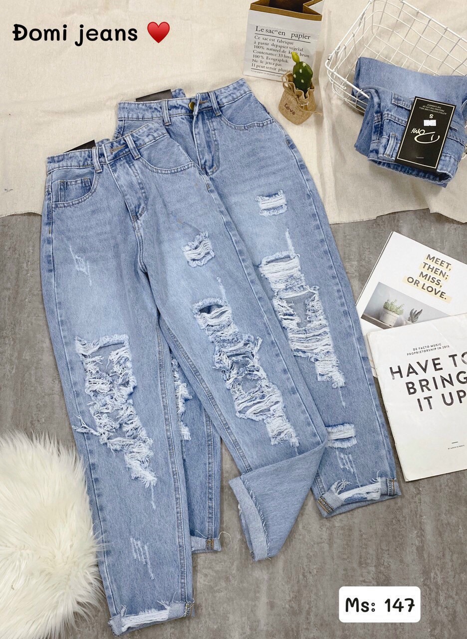 [HCM]( hót ) quần baggy jean nữ chất bò màu xanh rách mẫu mới 2020 CHERYSHOP94 CR128
