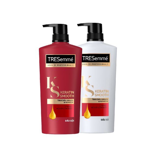 Combo gội 640g, xả 620g & ủ 180ml tresemme keratin smooth với dầu dưỡng tóc argan & keratin vào nếp suôn mượt