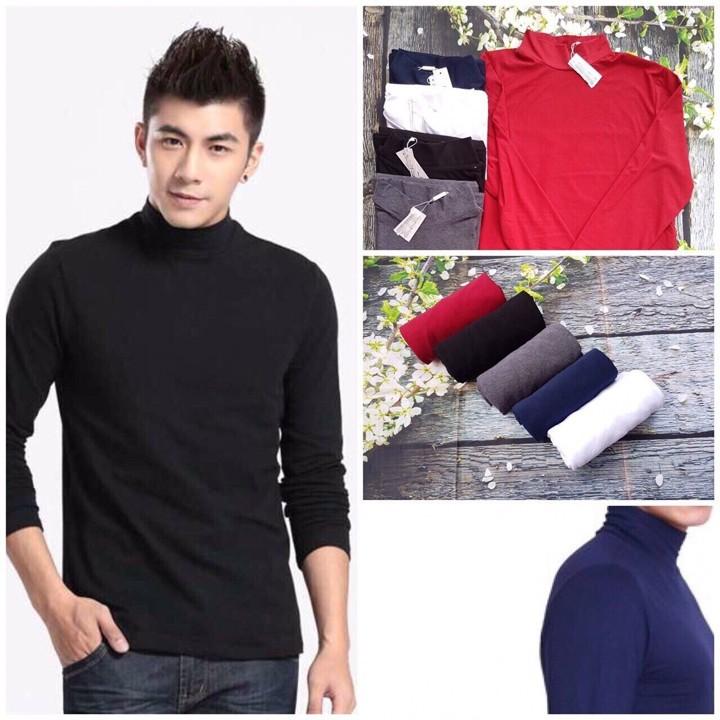 Áo thun tay cổ cao nam màu đen