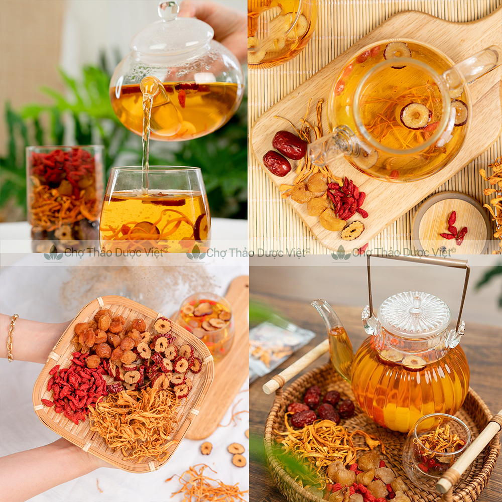 Set 5-10 gói trà đông trùng hạ thảo mix sẵn (Trà tứ vị bồi bổ sức khỏe, dưỡng nhan, tăng cường sức đề kháng)