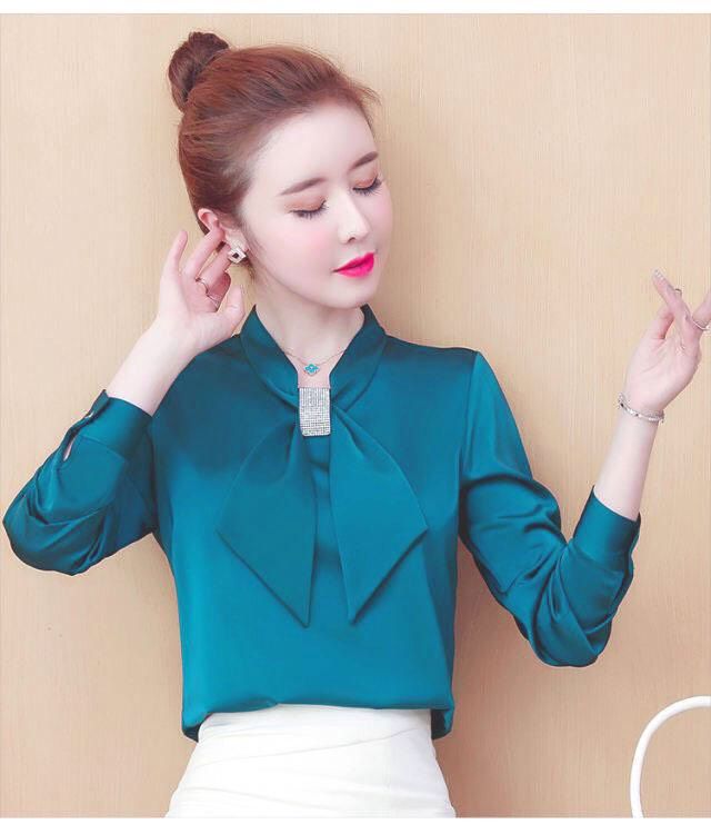 ÁO SƠ MI CÔNG SỞ NỮ CỔ NƠ PHỐI PHỤ KIỆN CAO CẤP