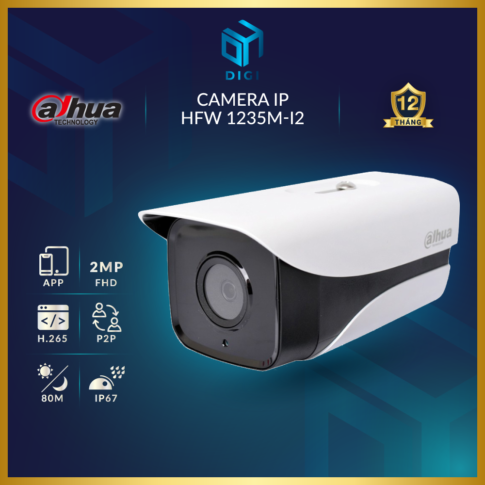 Camera IP 2MP Dahua HFW 1235M-I2 (2 Đèn Hồng Ngoại 80m ▪ IP67)