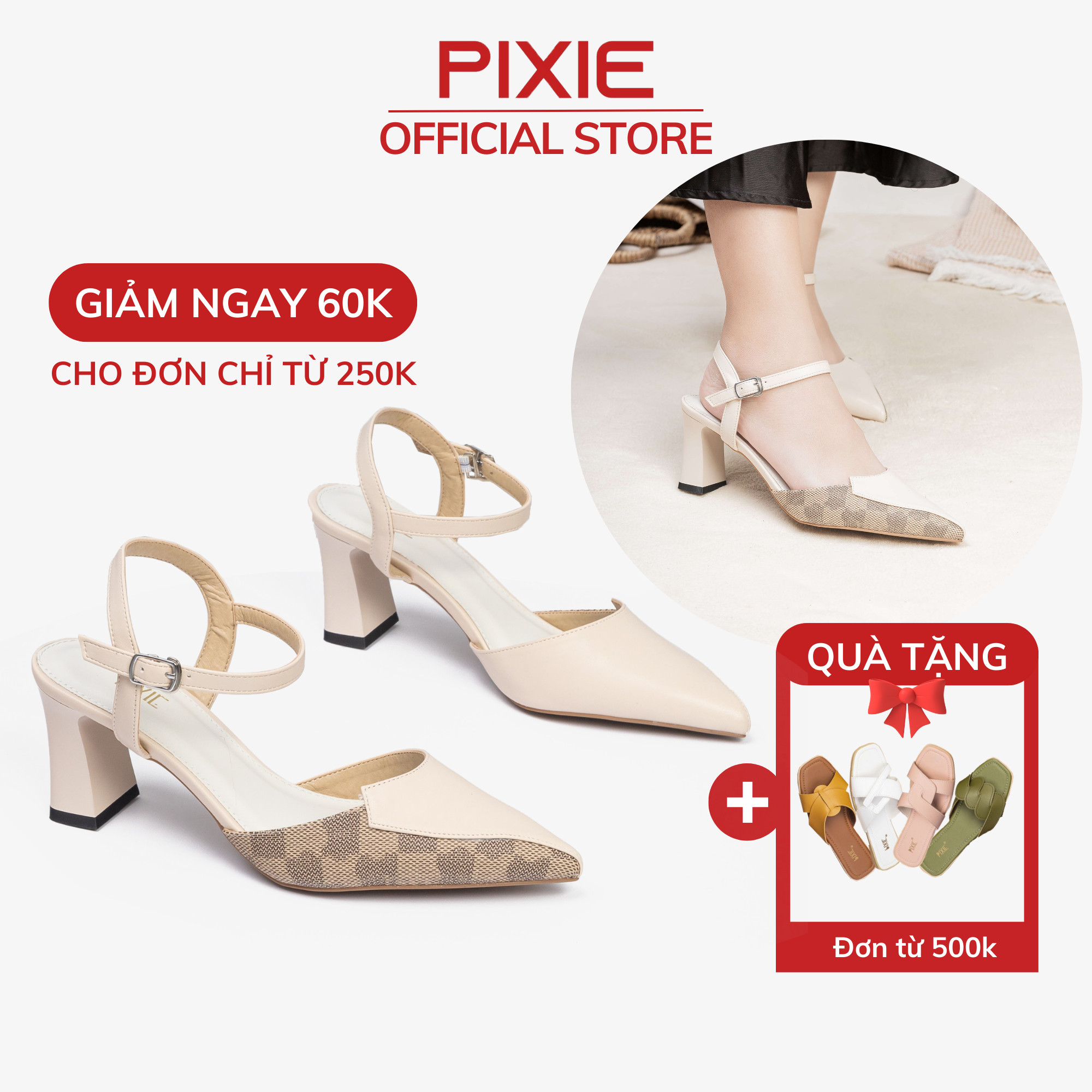 Giày Sandal Cao Gót 7cm Bít Mũi Pixie H163