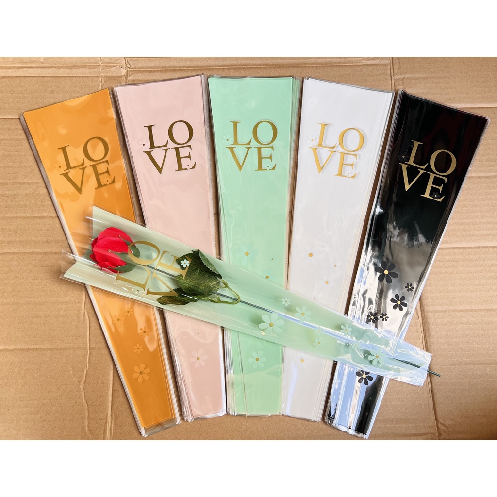Túi hoa 1 bông chữ love hoa nhí - xấp 50 cái