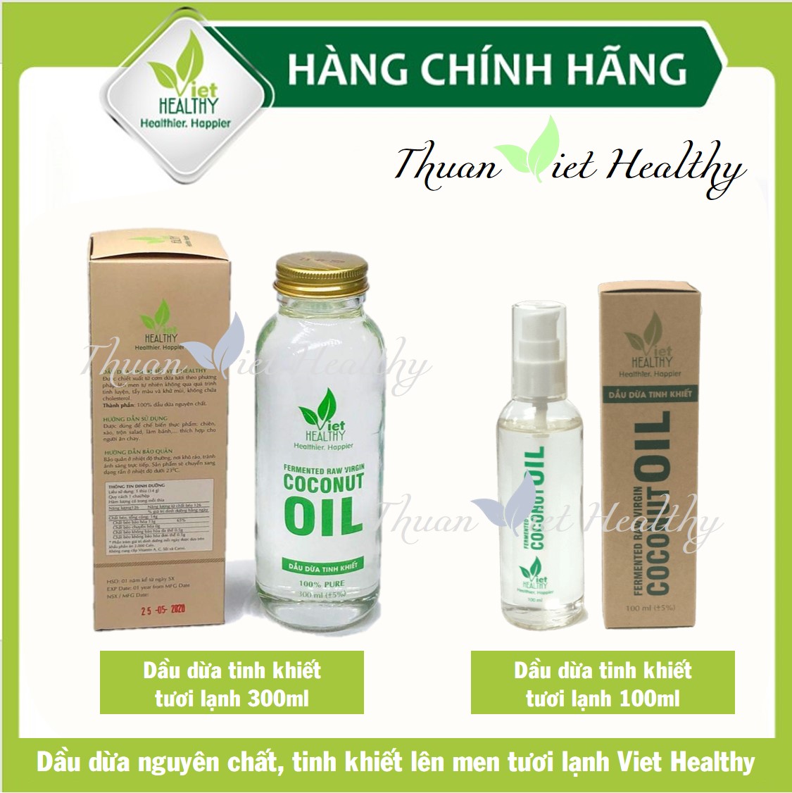 Dầu dừa nguyên chất viet healthy 300ml, dầu dừa tinh khiết viethealthy, dầu dừa lên men tươi lạnh việt healthy