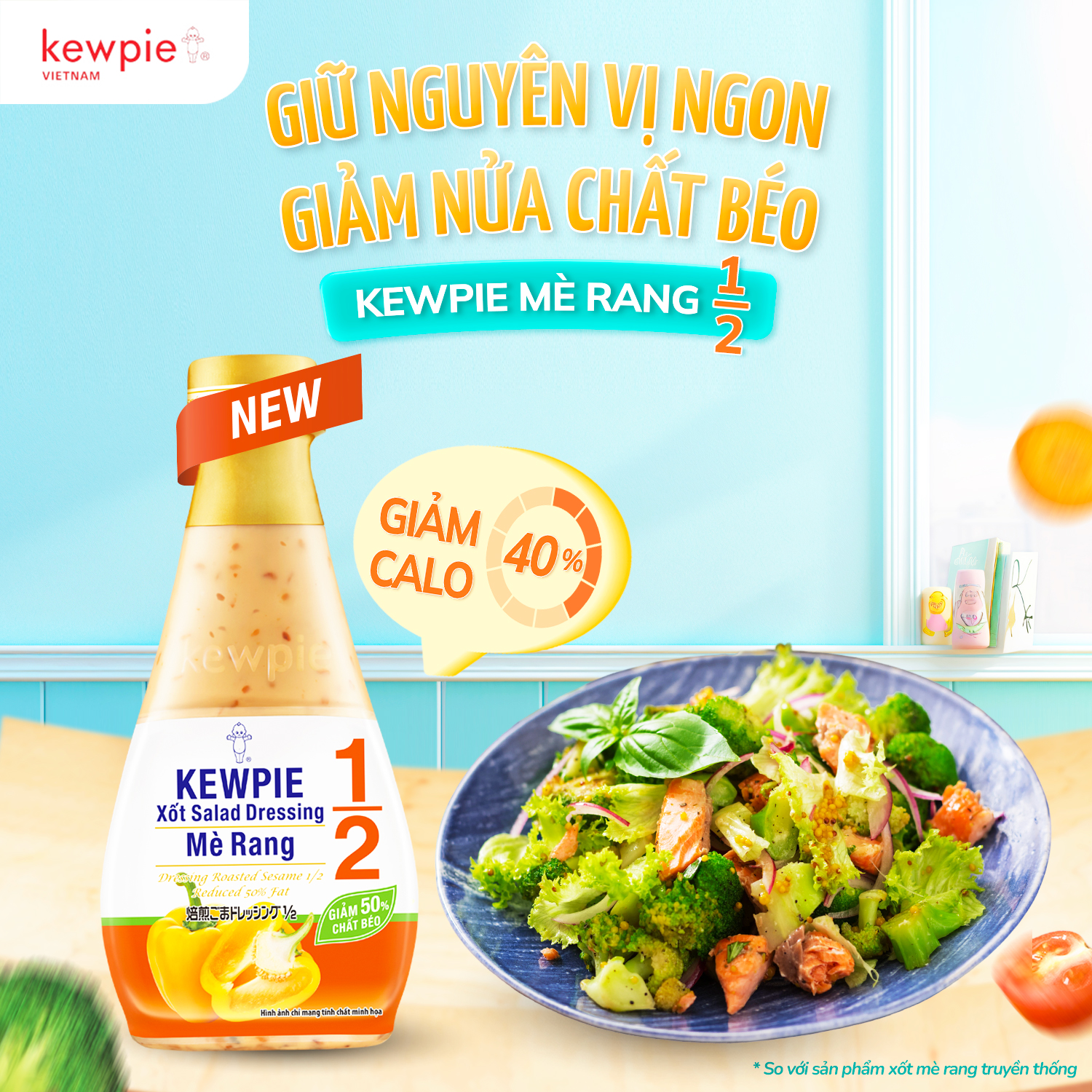 KEWPIE (chai 210ml) SỐT MÈ RANG ÍT BÉO Reduced Fat Salad Dressing Roasted Sesame