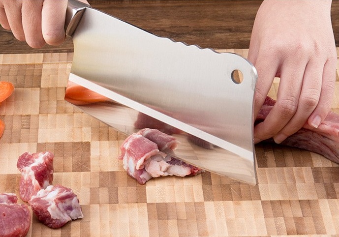 (có hộp ) Dao Chặt xương inox Cao Cấp Slicer Knife - DAO CHẶT XƯƠNG LƯỠI THÉP CỰC BÉN SLICE KNIFE CẦM CHẮC TAY - dao chat xuong heo gà - dao chặt thịt lưỡi thép  - dao thái thịt thép không rỉ -
