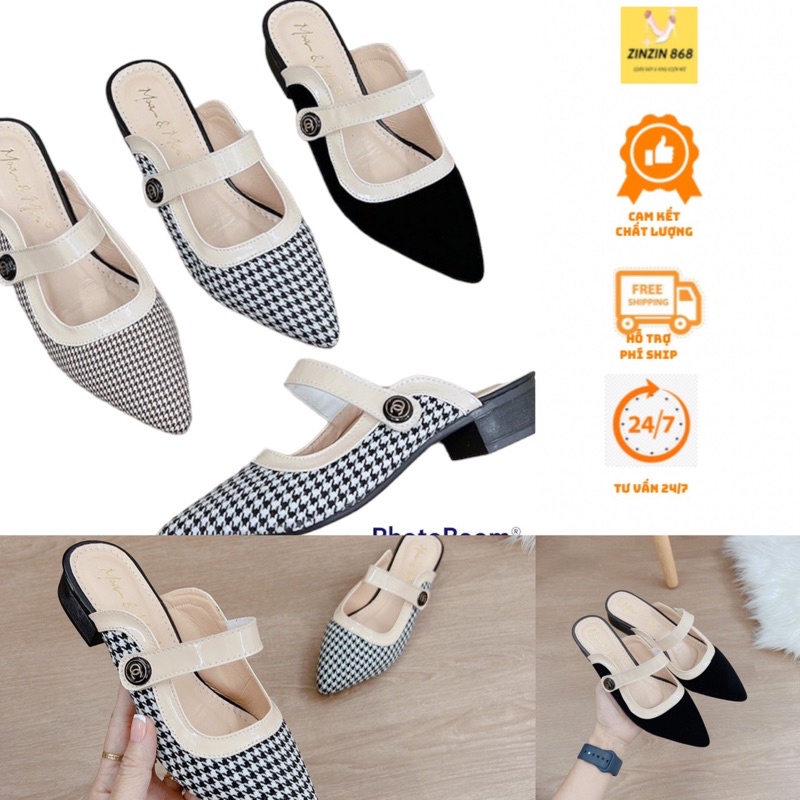 Giày sục mũi nhọn, cổ vuông, quai ngang đế 3 cm zinzin6789