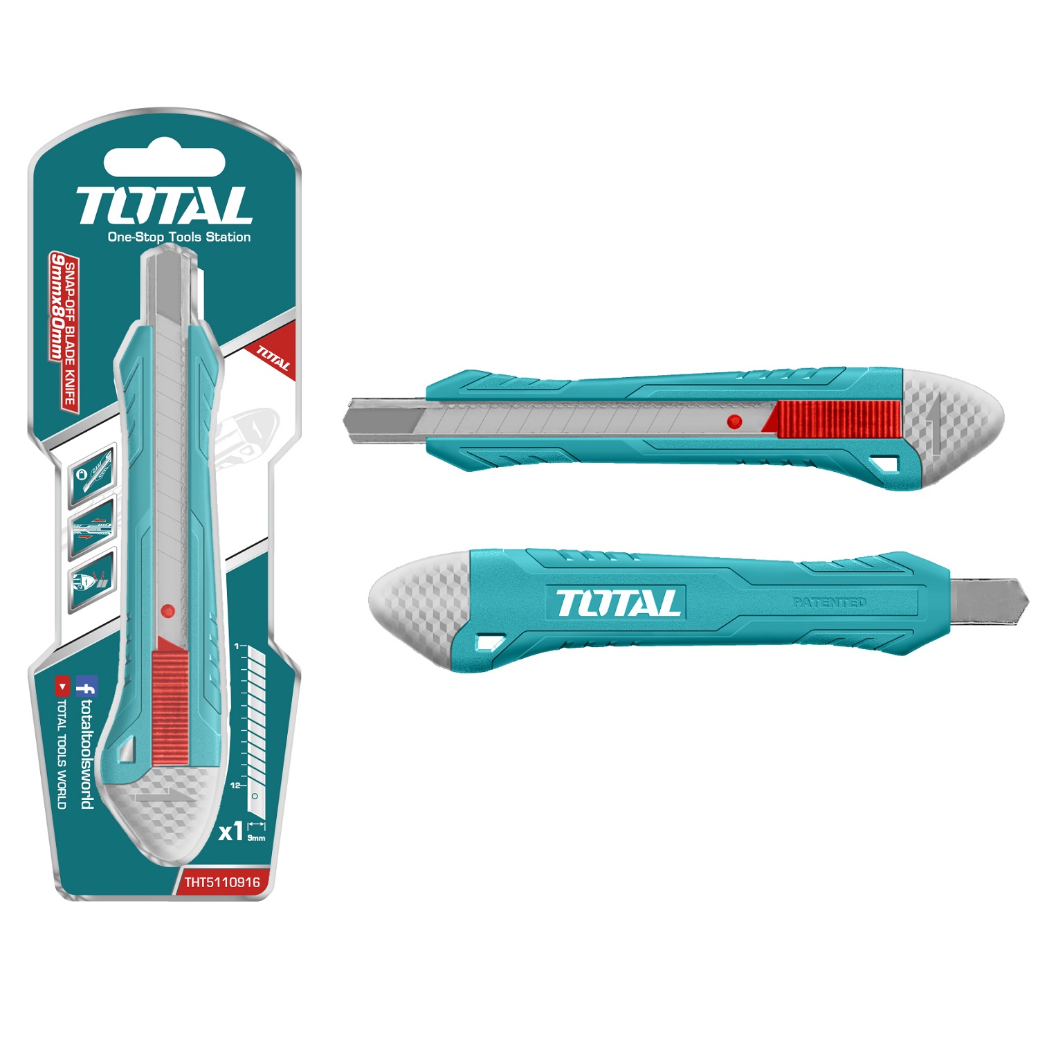 Dao rọc giấy cao cấp lưỡi 9mmx80mm TOTAL THT5110915 - khóa tự động, nút ấn phẳng, kèm 1 lưỡi dao, tay cầm chắc chắn - Dmall247