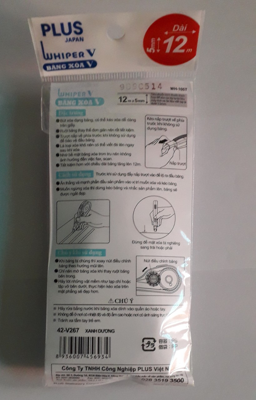 BÚT XÓA KÉO PLUS  DÀI - BĂNG XÓA PLUS  Whiper V  Happy Color WH-105T ( Màu Ngẫu Nhiên )