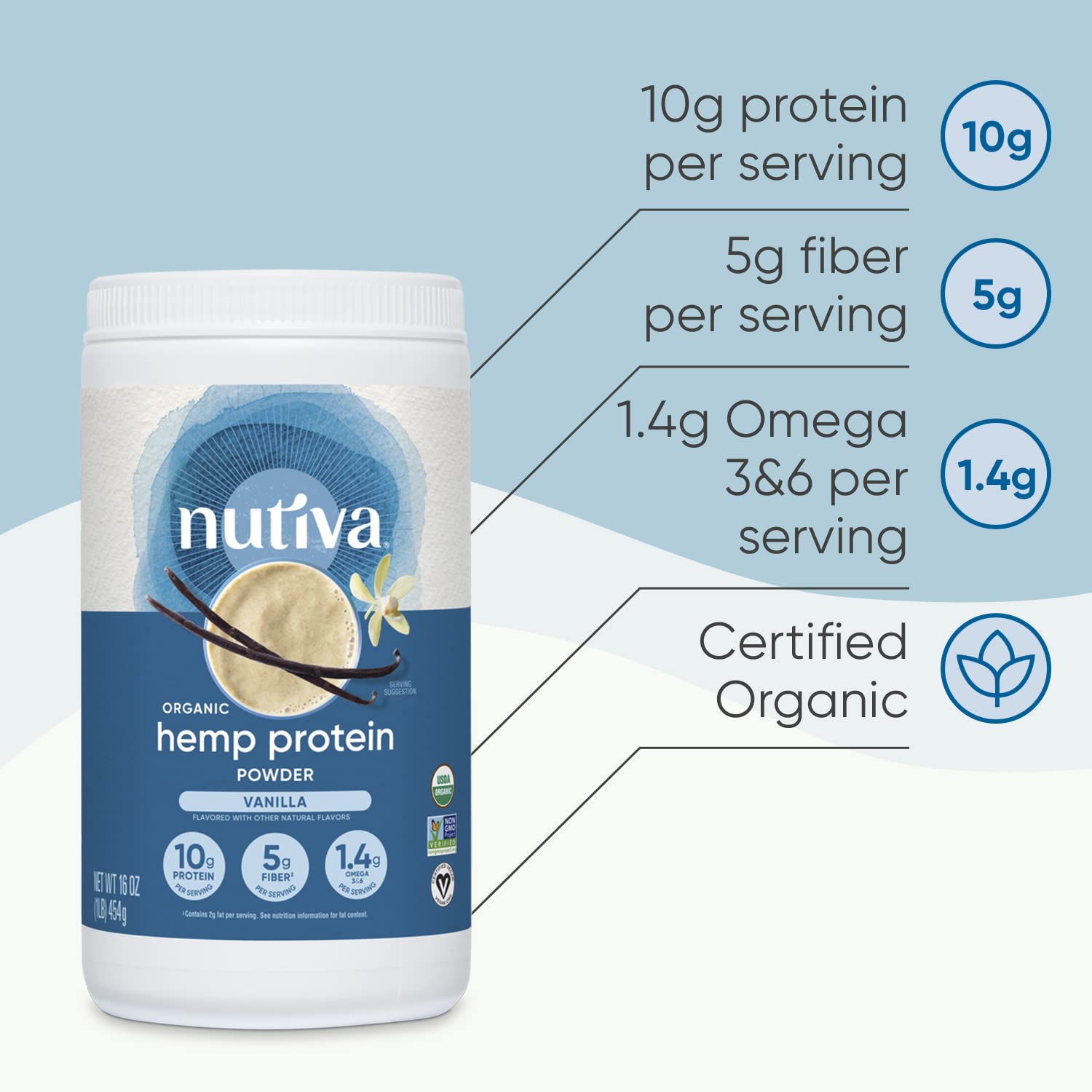 Nutiva Organic Cold-Pressed Hem.p Seed Protein Powder, 1 Pound
