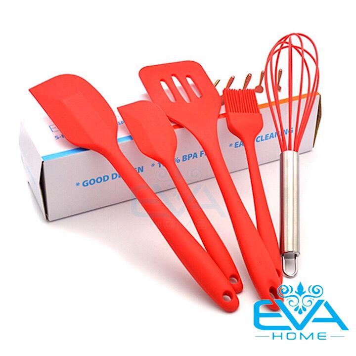 Bộ 5 Dụng Cụ Làm Bánh Cơ Bản Gồm Chổi - Vét Bột - Đánh Trứng - Xẻng Silicone