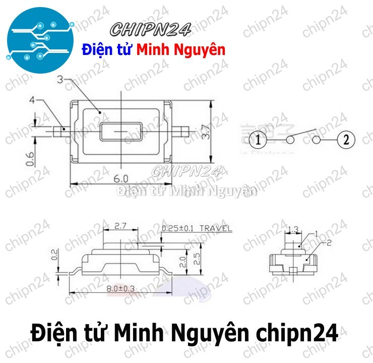 [10 cái] (K76) Nút nhấn 2 chân 3x6x2.5mm SMD Dán Đỏ - HH003212