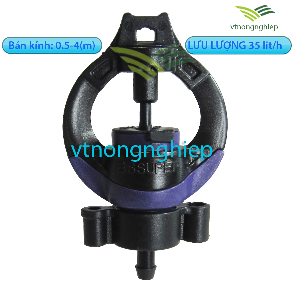 05 Béc tưới bù áp BS-Super lưu lượng 18-35-51-92-130( lit/h), tưới đồi dốc, hàng cây dài, béc tưới phun mưa tại gốc cây-vtnongnghiep