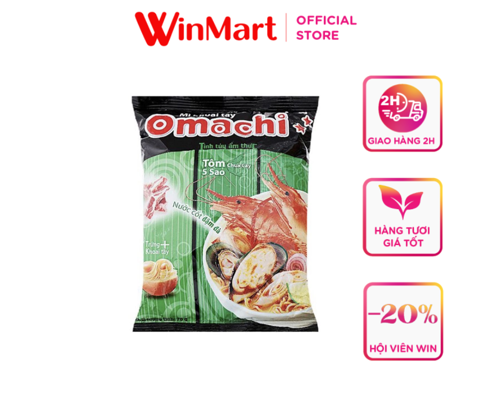 [Siêu thị WinMart] -  Mì gói ăn liền khoai tây vị tôm chua cay 5 sao Omachi gói 78g