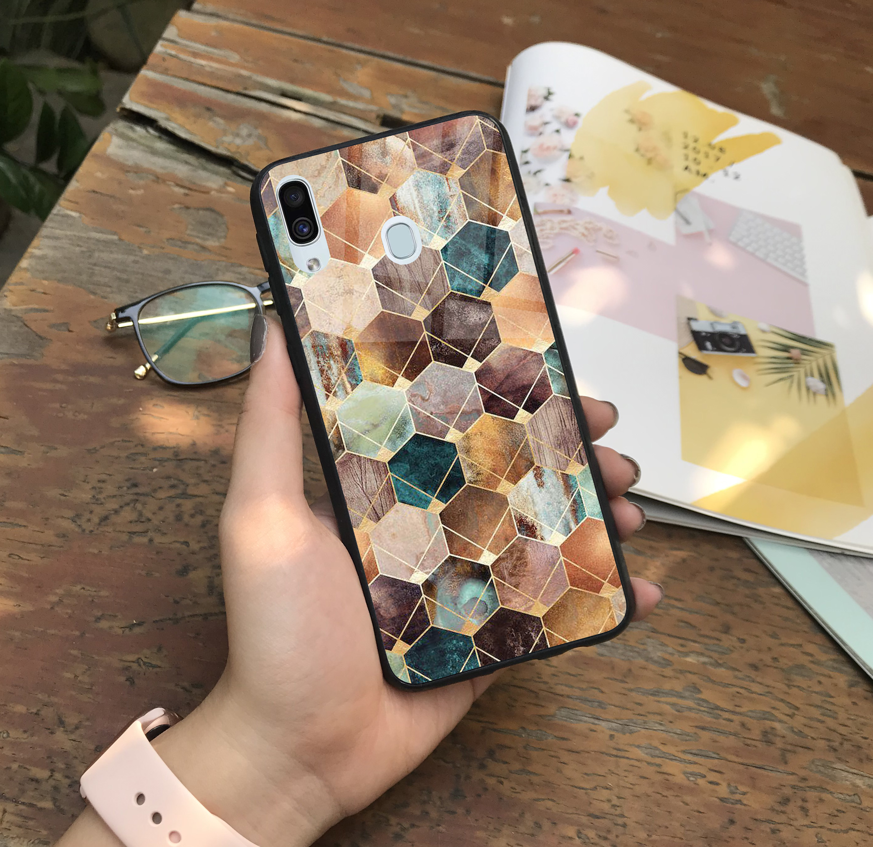 Ốp samsung galaxy note 9 , note 10 , note 10+ lưng kính cường lực hoa lá kimicase