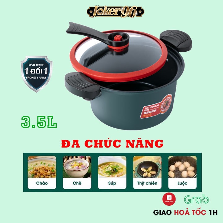 Nồi áp suất 24cm, Nồi hầm cháo, Kho cá đa năng mini totipotent pot 3.5L dùng cho mọi loại bếp từ, bếp gas, bếp hồng ngoại