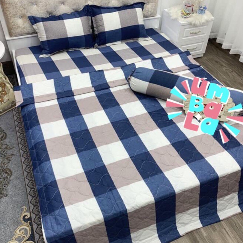 [Giá Hời] Bộ Chăn Ga 5 Món - 4 Món Cotton Poly caro ( 1m6 x 2m ) - ( 1 drap + 1 vỏ gối ôm + 2 vỏ gối nằm + 1 chăn hè )