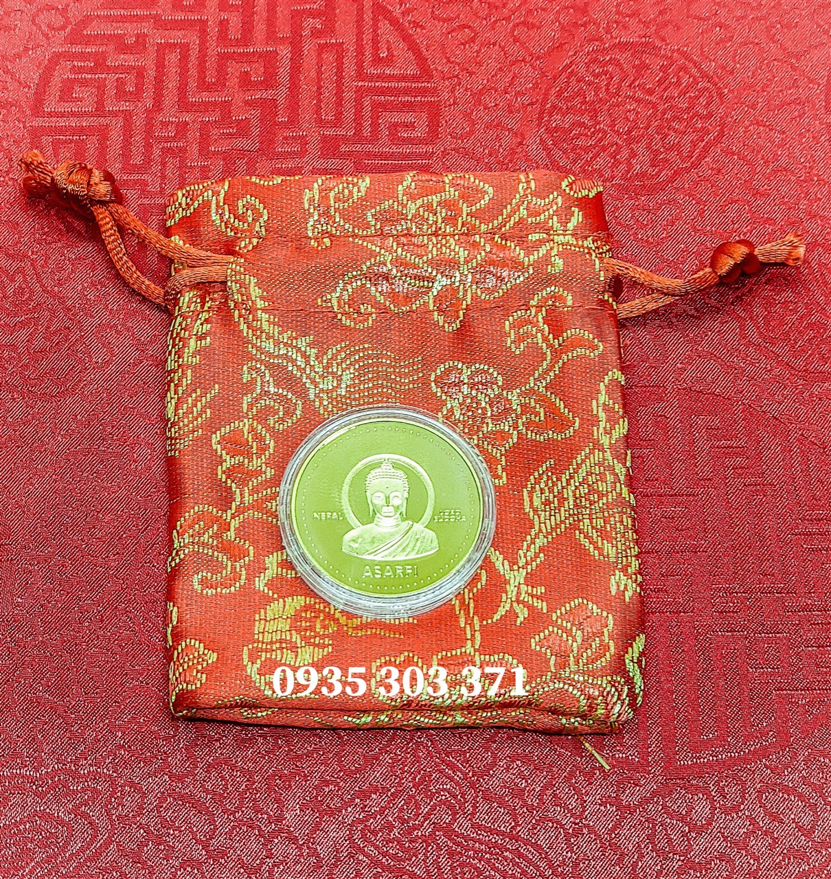 [HCM]Đồng Xu Hình Phật Nepal Túi May Mắm