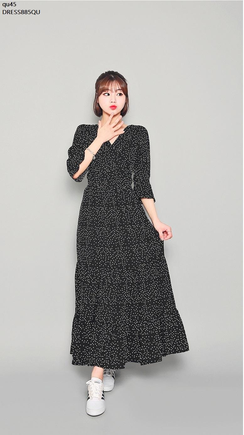 DRESS885QU ĐẦM MAXI CHẤM BI THIẾT KẾ