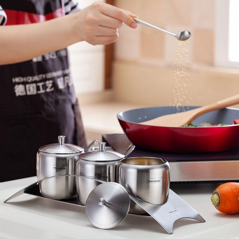 Momscook 304 Thép Không Rỉ Lọ Gia Vị Bộ Lọ Đựng Gia Vị Nhà Bếp, Đồ Dùng Gia Vị 3 Lon LG-T03