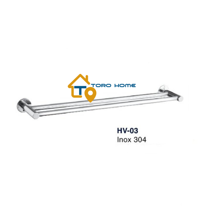 Thanh treo khăn inox 304 - hv-03 máng khăn đôi - vắt khăn inox toro home, cam kết inox chuẩn 304
