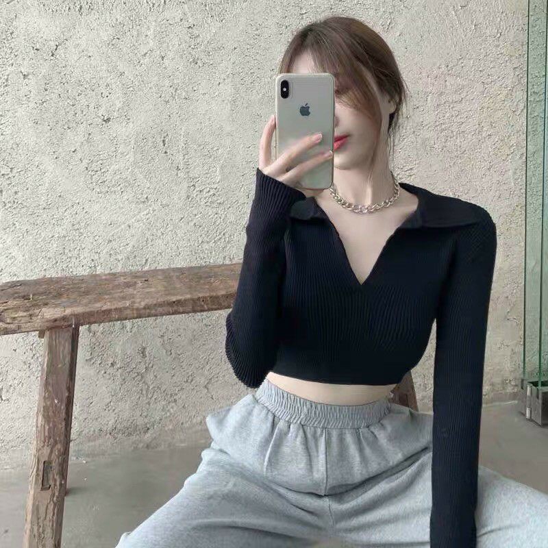 [HCM]ÁO CROP CỔ BẺ BUỘC NƠ tay dài