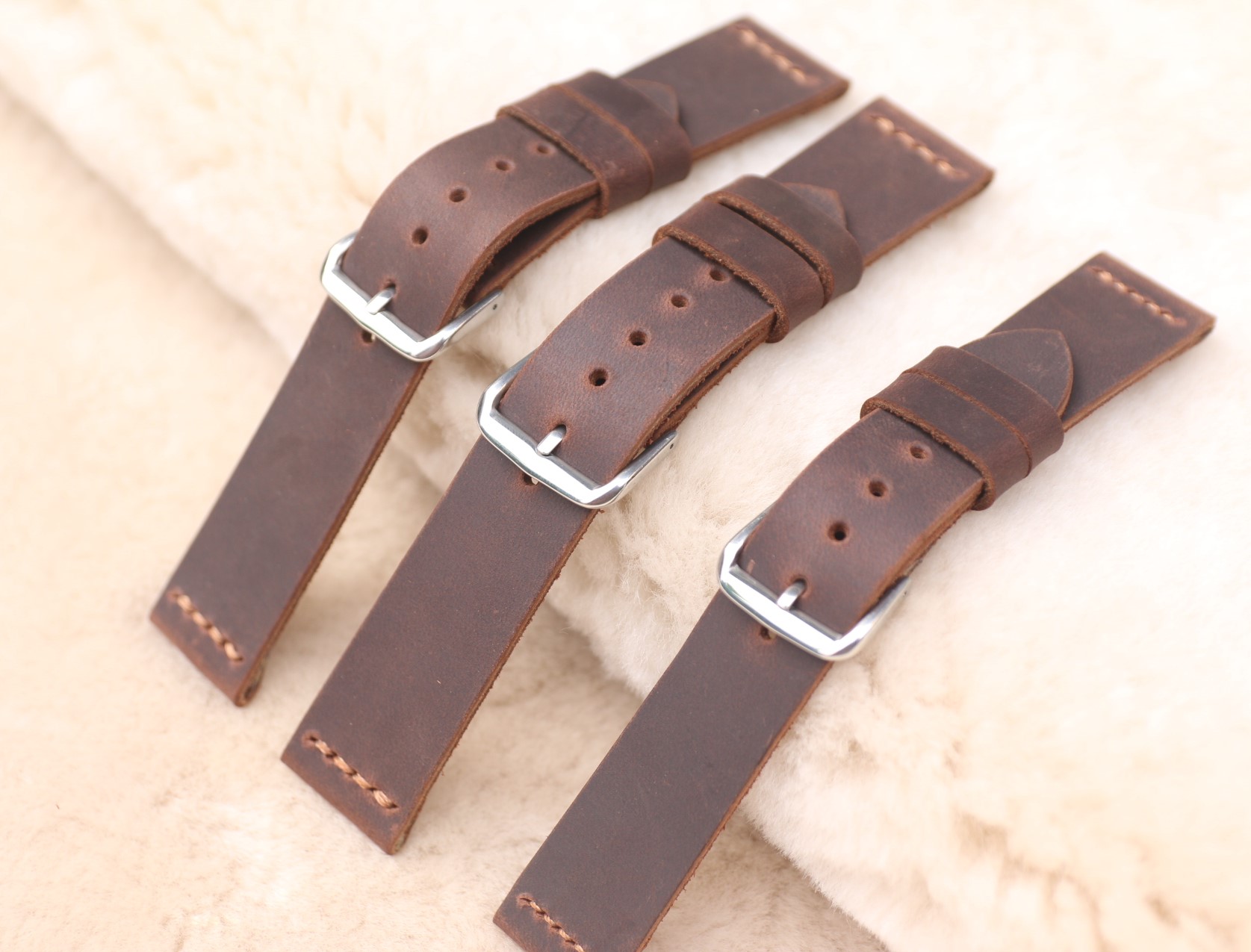 [HCM]Dây đồng hồ da bò sáp handmade Nâu đỏ sậmt cực bụi
