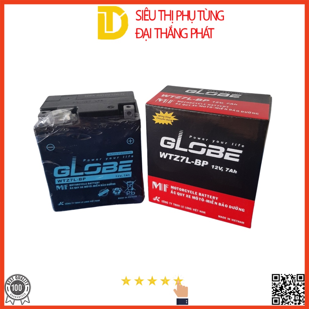 Bình ắc quy khô xe máy globe wtz7l-bp 12v, 7ah cho xe sh , vespa mới, piaggio zip @/ sh 125,150/ dylan