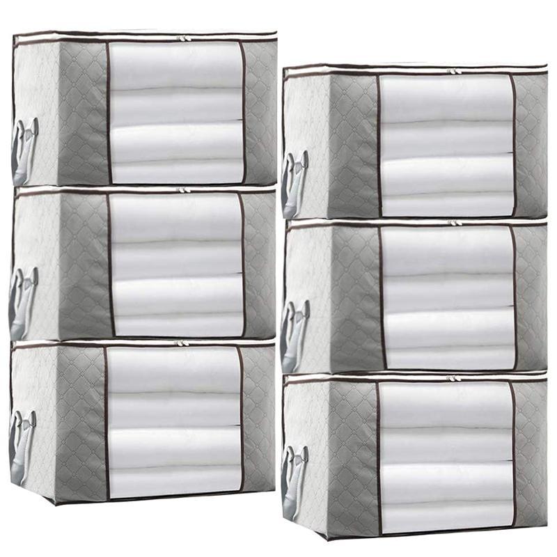 Large Capacity Storage Bag,Gray Foldable Closet Organizer Clothing Storage Bags with Clear Window, Reinforced Handle and Sturdy Zipper