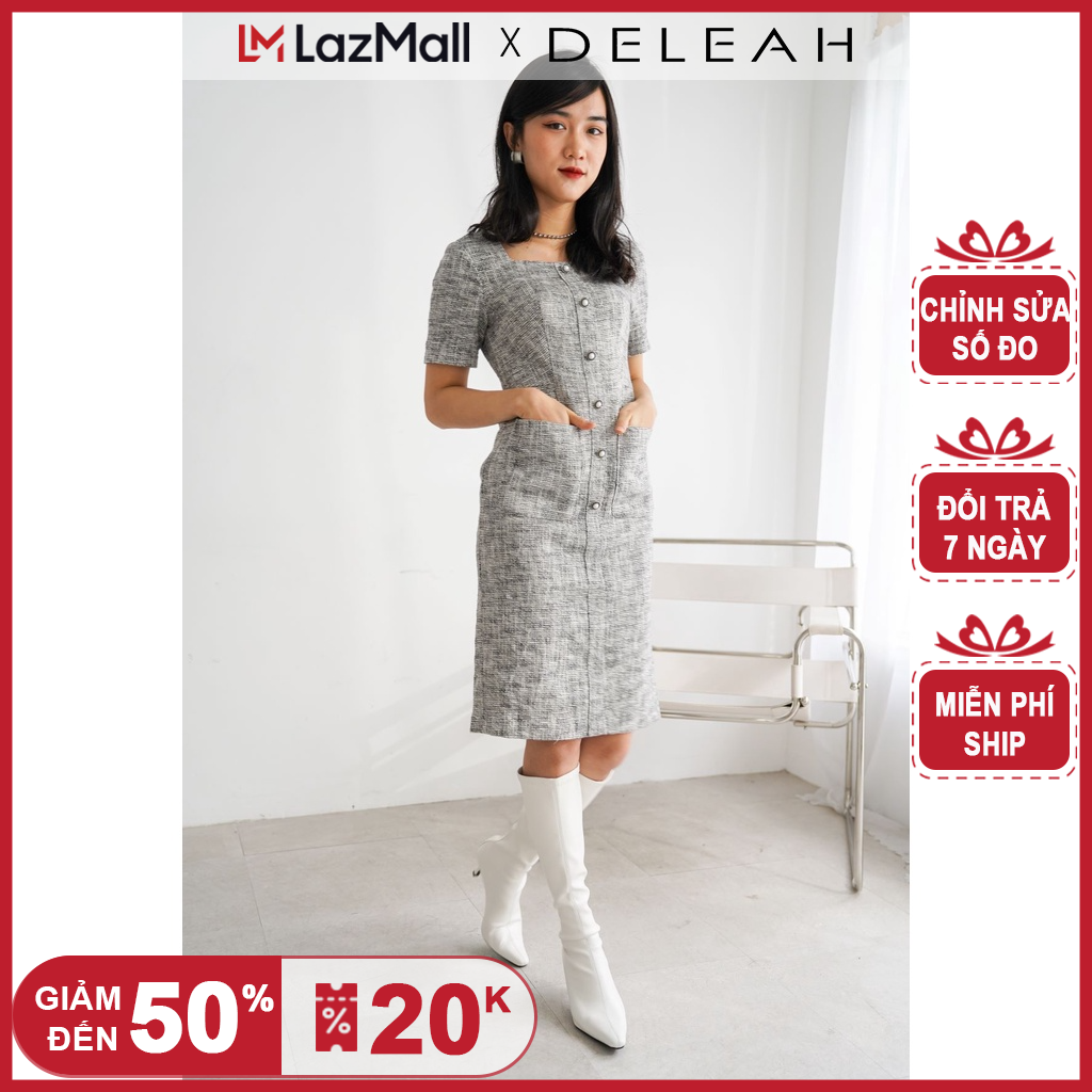 De Leah - Đầm Ôm Tweed Nẹp Trước - Thời trang thiết kế
