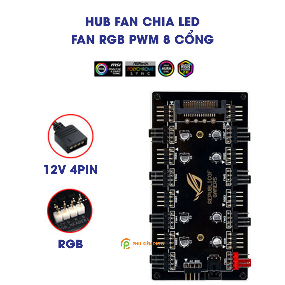 Hub fan chia led fan rgb pwm 8 cổng - hub 8 cổng rgb và pwm tích hợp