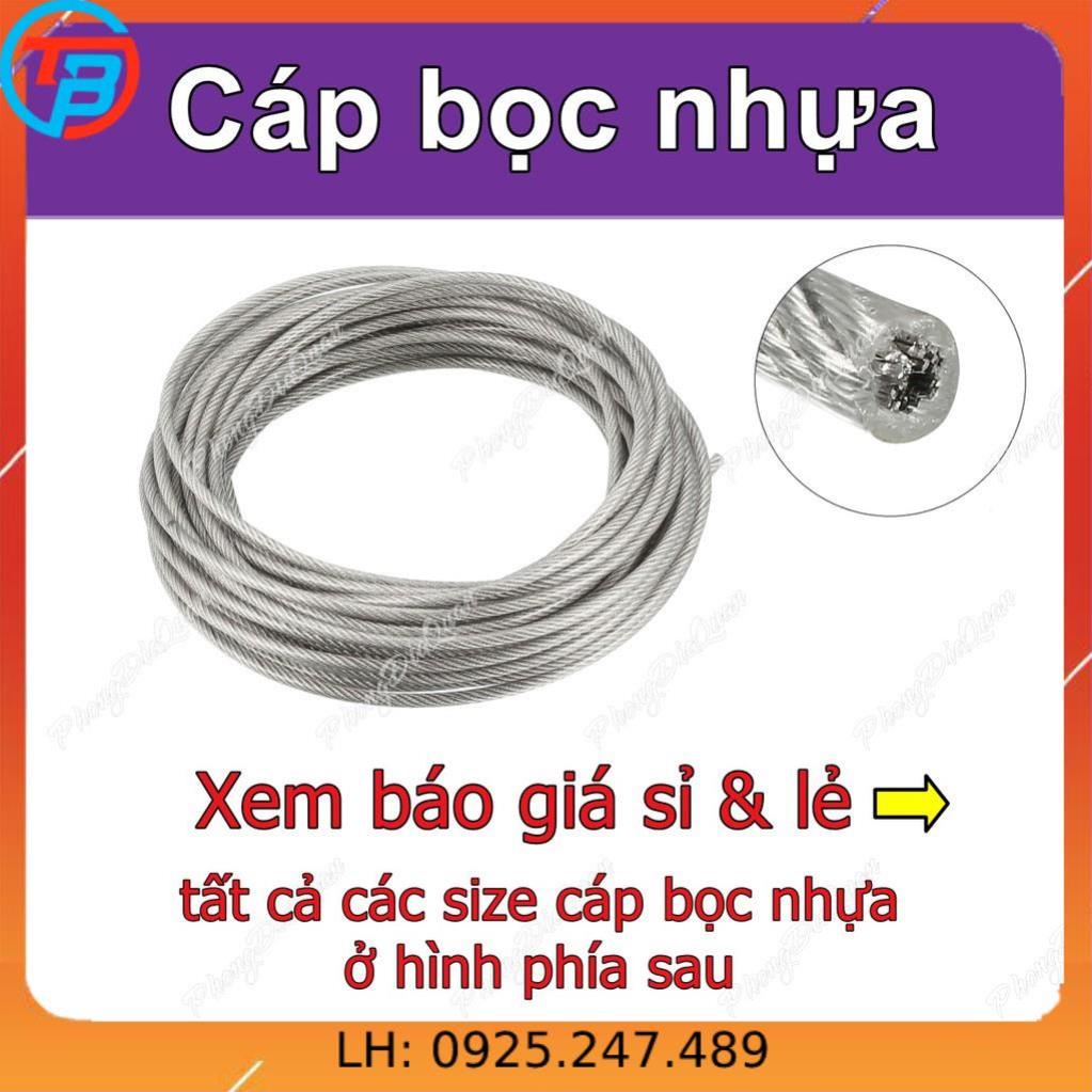 Cáp mạ bọc nhựa cuộn 100 mét - size 2 ly 6 ly cáp thép thái bình vina