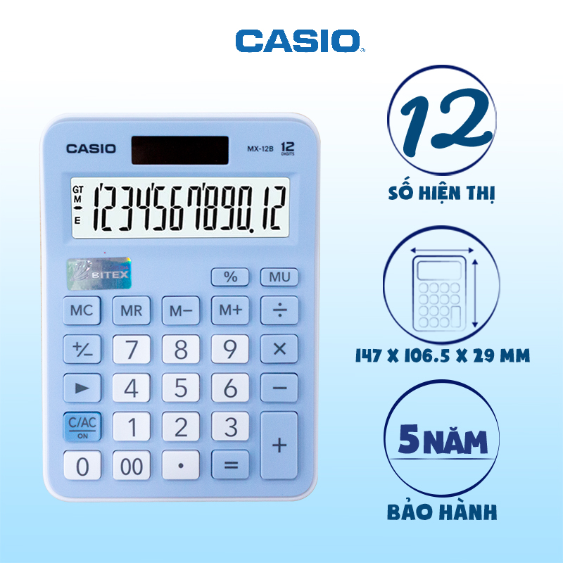 Máy tính Casio MX-12B Chính Hãng - Phiên bản màu Pastel
