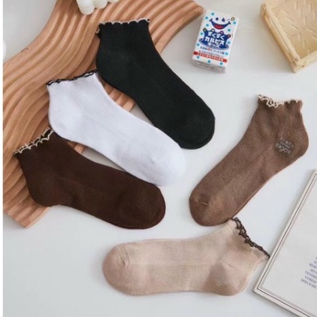 Combo 5 đôi tất cotton nữ cổ ngắn viền bèo