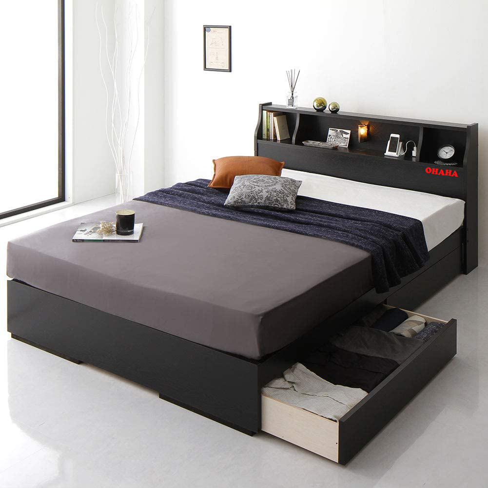 [ Freeship HCM ] [ Trả góp 0%]  Giường ngủ gỗ Công Nghiệp Cao Cấp OHAHA chuẩn Nhật 001 - Black Bed
