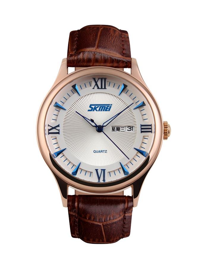 Đồng hồ nam dây da Skmei 9091CL (Kim Xanh)