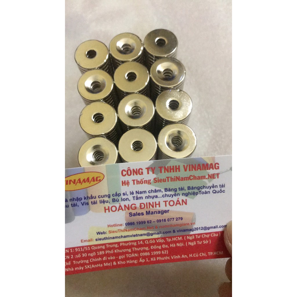 Nam châm viên D20x3 lỗ 5mm N50 loại bắt vít