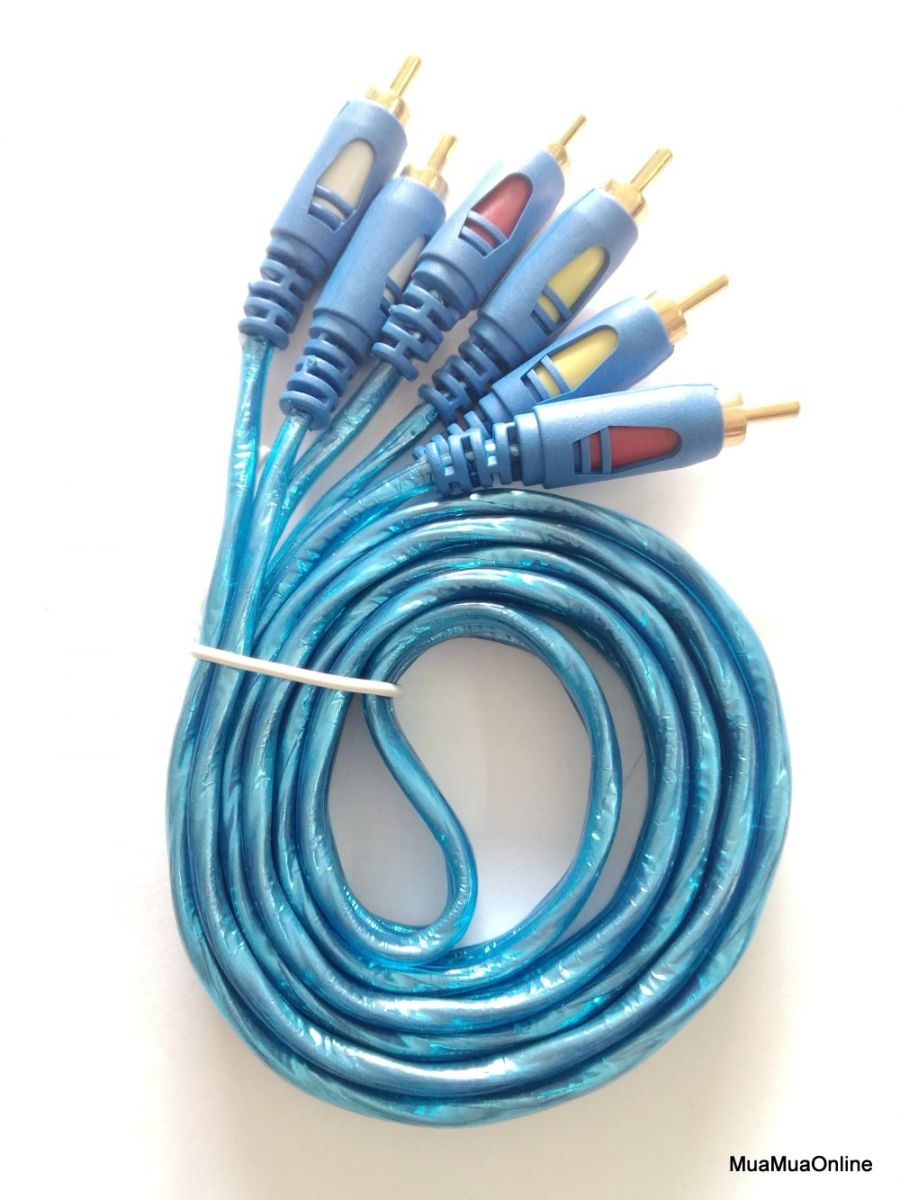 Dây Loa AV 6 Đầu Hoa Sen RCA Dài 1.5M (Xanh)